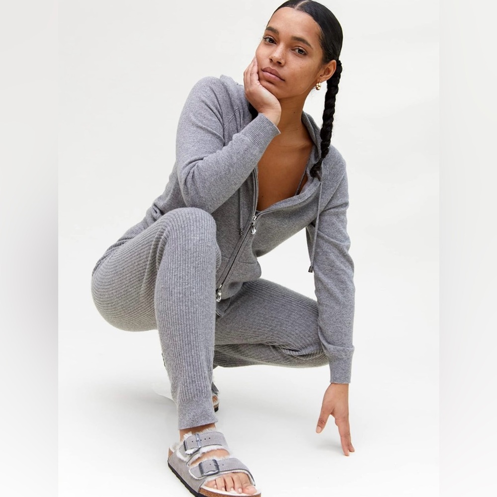 Gray Cashmere Joggers 100% Pure Premium Cashmere Ribbed Sweatpants, Large